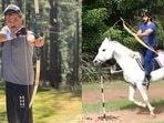 Anil Kapoor and Harshvarrdhan Kapoor during their archery session. Anil Kapoor and Harshvarrdhan Kapoor during their archery session.