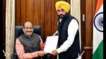 Punjab CM-designate Bhagwant Mann handing over his resignation from the membership of the Lok Sabha to Speaker Om Birla in New Delhi on Monday. (ANI Photo) Punjab CM-designate Bhagwant Mann handing over his resignation from the membership of the Lok Sabha to Speaker Om Birla in New Delhi on Monday. (ANI Photo)