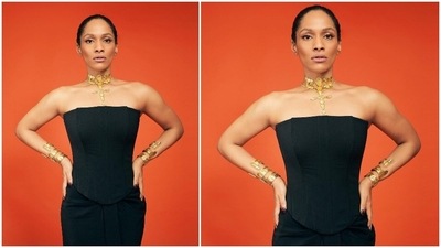 Masaba Gupta teamed her all-black attire with unique golden jewellery from the House of Masaba. (Instagram/@masabagupta)