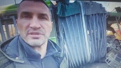 Kyiv mayor Vitali Klitschko shared a video of him inspecting the damage done after Russian missiles pounded the Ukrainian capital (Twitter/Vitali Klitschko) Kyiv mayor Vitali Klitschko shared a video of him inspecting the damage done after Russian missiles pounded the Ukrainian capital (Twitter/Vitali Klitschko)
