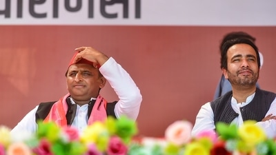 Samajwadi Party President Akhilesh Yadav and RJD Chief Jayant Chaudhary seen together at an event in Varanasi. (PTI) Samajwadi Party President Akhilesh Yadav and RJD Chief Jayant Chaudhary seen together at an event in Varanasi. (PTI)