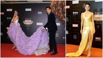 Kriti Sanon, Sidharth Malhotra and Kiara Advani at the Hello Awards. Kriti Sanon, Sidharth Malhotra and Kiara Advani at the Hello Awards.