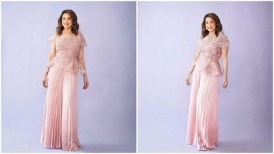 Earlier, Madhuri Dixit was seen stealing breaths away as she posed elegantly in a mesh top and pleated pants set by designer Tanieya Khanuja. (Instagram/@madhuridixitnene)