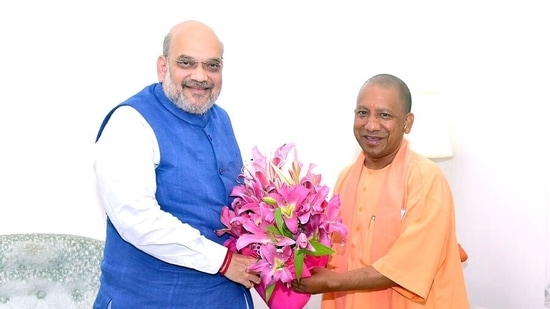 Union home minister Amit Shah with Uttar Pradesh chief minister-designate Yogi Adityanath in New Delhi(Twitter/Yogi Adityanath)