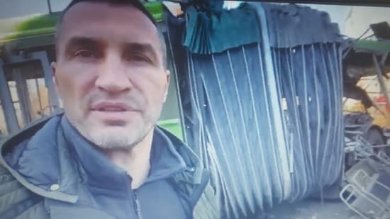 Kyiv mayor Vitali Klitschko shared a video of him inspecting the damage done after Russian missiles pounded the Ukrainian capital(Twitter/Vitali Klitschko)