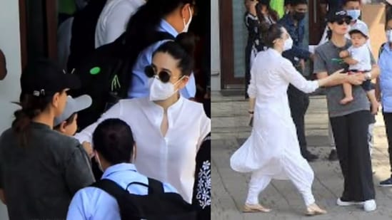 Karisma Kapoor, Kareena Kapoor, Taimur Ali Khan and Jehangir Ali Khan spotted outside Mumbai airport.
