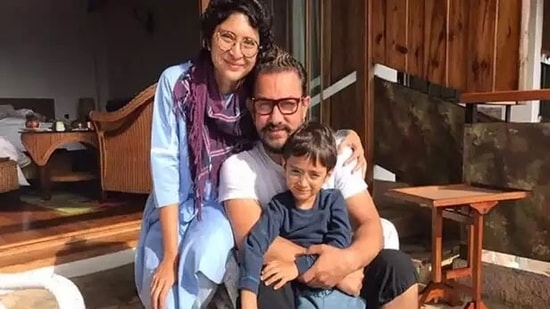 Aamir Khan with ex-wife Kiran Rao and son Azad Rao Khan.&nbsp;