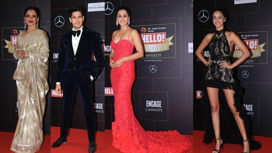 Several Bollywood A-listers like veteral actor Rekha, Sidharth Malhotra, Kriti Sanon were also spotted at the Hello Hall of Fame Awards which was held on March 13. (HT File Photo)