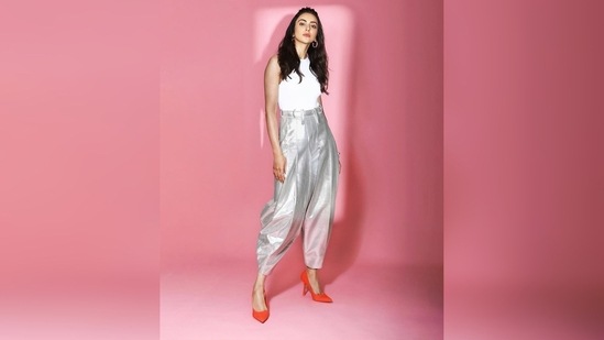 Rakul Preet wore this comfy yet trendy outfit to the promotions of her upcoming film Attack.(Instagram/@rakulpreet)