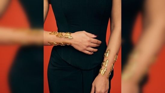 Masaba Gupta shares an aesthetic picture of her toned torso and bracelette filled hands.(Instagram/@masabagupta)
