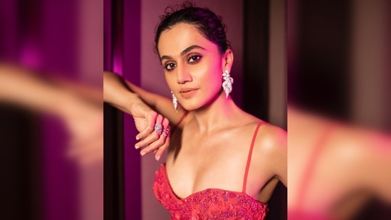 The gorgeous Taapsee Pannu made jaws drop at the event. The highlight of the dress was the long dreamy floral train.(Instagram/@taapsee)