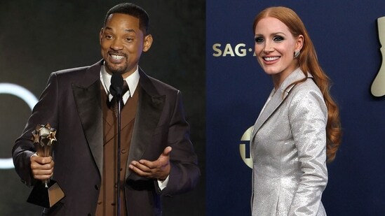 Will Smith won the Best Actor award for his film King Richard and Jessica Chastain won the Best Actress award for The Eyes of Tammy Faye. (Reuters)