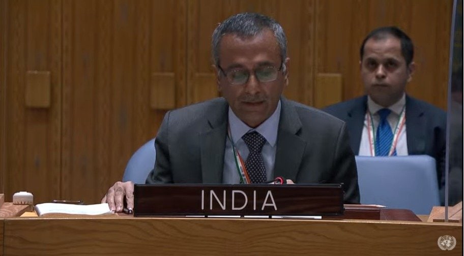 India's deputy permanent representative R Ravindra speaks at the UNSC. (ANI)