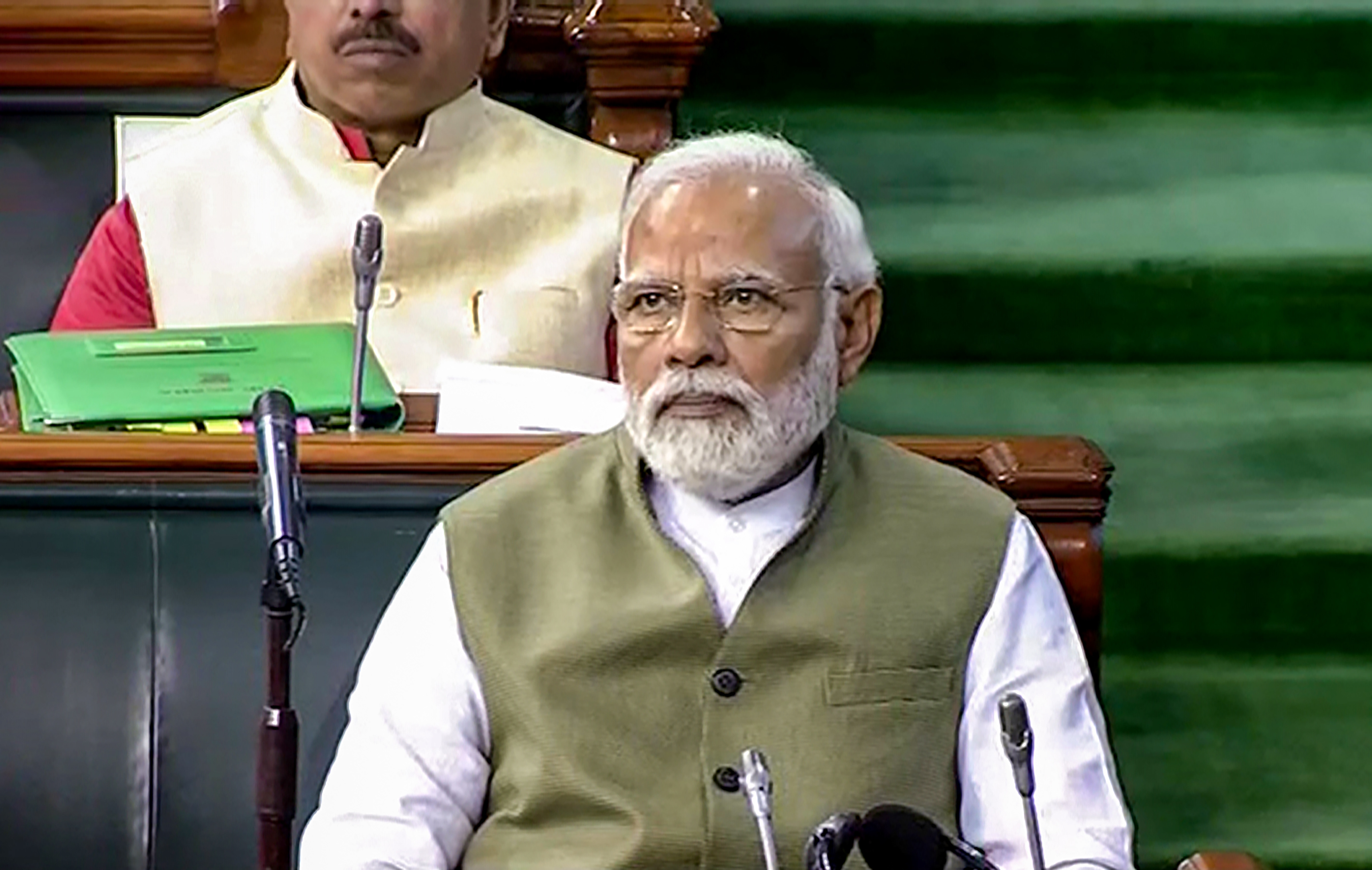 Prime Minister Narendra Modi in the Lok Sabha during the second part of Budget Session of Parliament. (PTI)