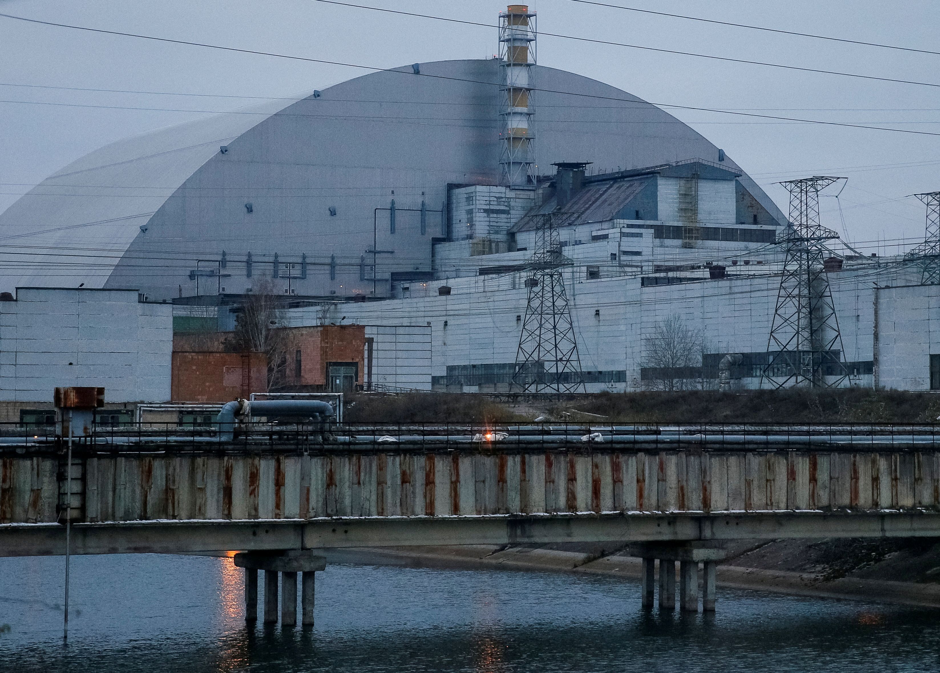 A general view shows the New Safe Confinement (NSC) structure over the old sarcophagus covering the damaged fourth reactor at the Chernobyl Nuclear Power Plant in Chernobyl. (REUTERS)