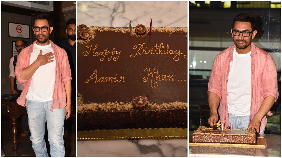 Aamifr Khan celebrated his 57th birthday with the paparazzi.
