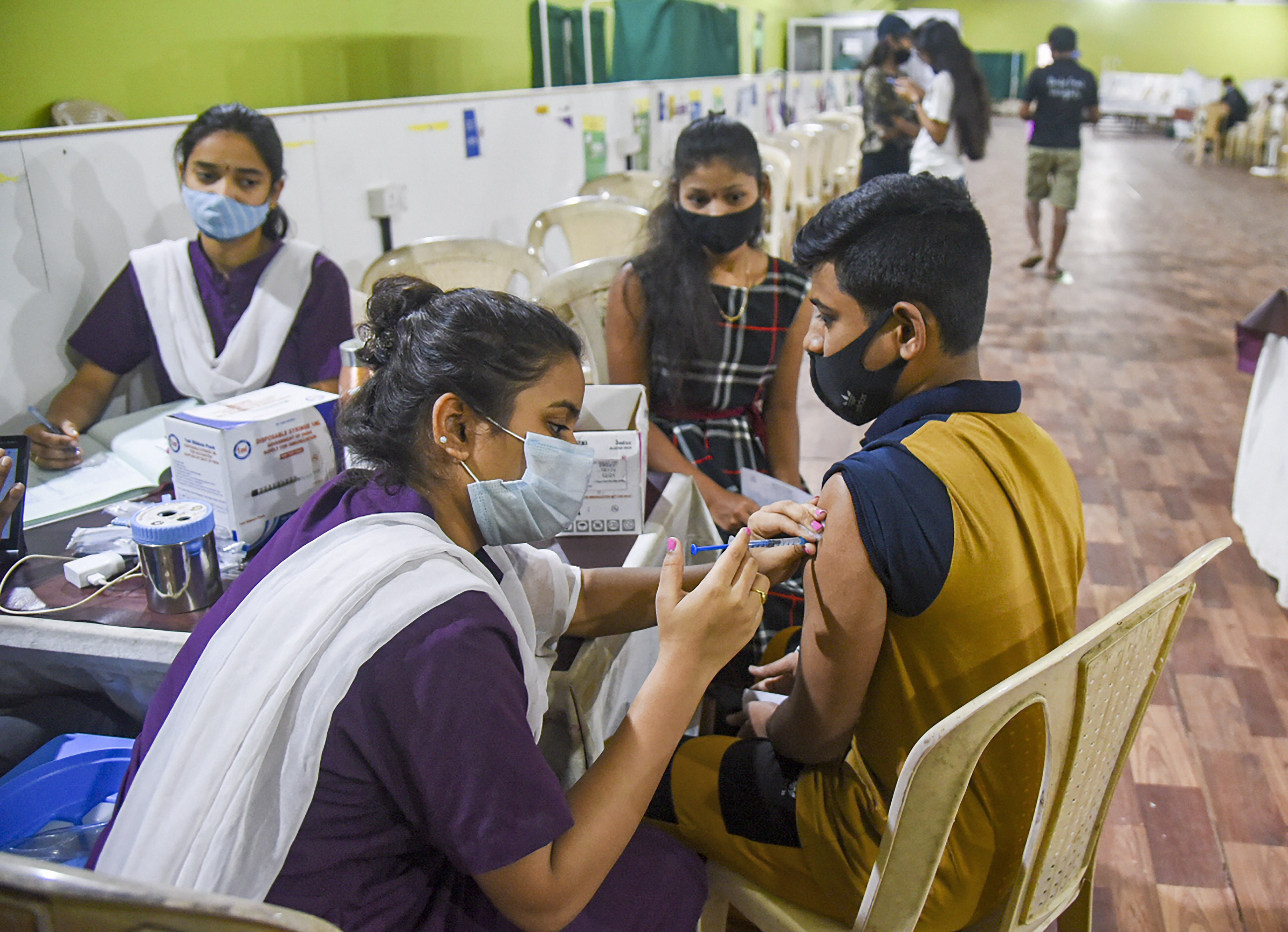 A beneficiary receives the Covid-19 vaccine in Mumbai. (PTI)