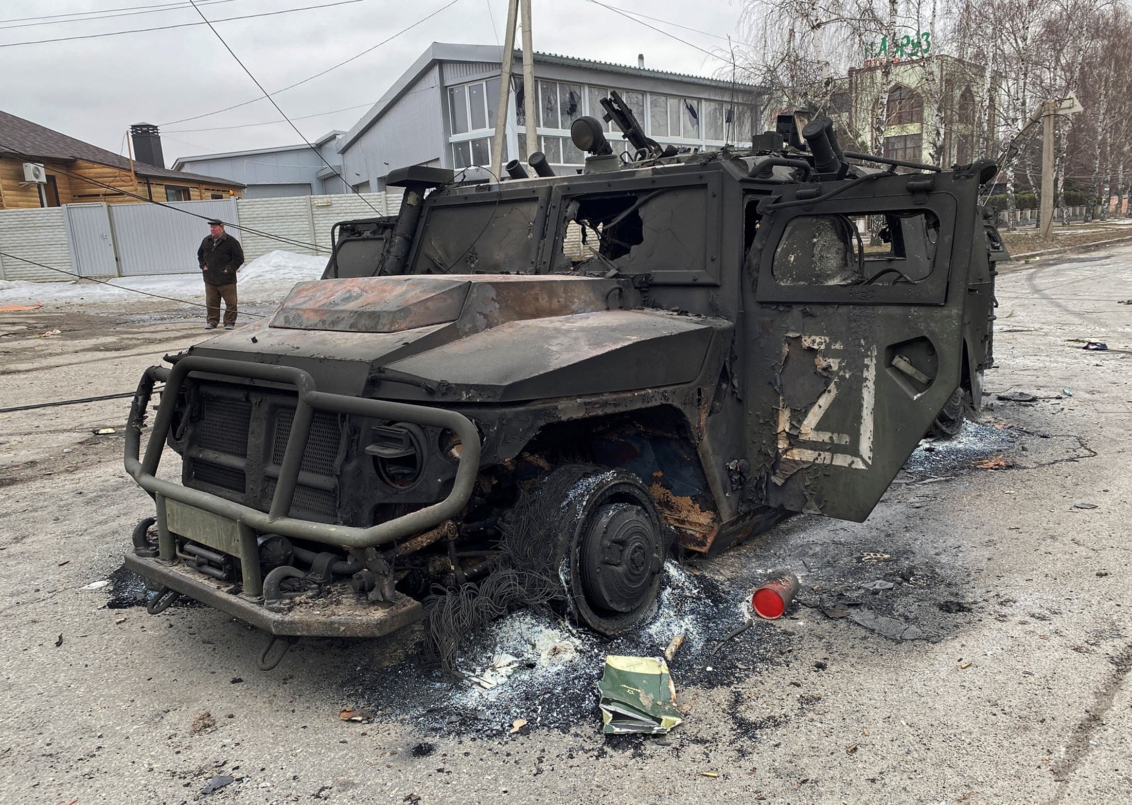 Destroyed Russian armored personnel carrier in Ukraine.