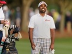 Anirban Lahiri reacts after missing a shot on the 18th hole during the final round of play in The Players Championship golf tournament(AP) Anirban Lahiri reacts after missing a shot on the 18th hole during the final round of play in The Players Championship golf tournament(AP)