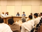 Congress general secretary Priyanka Gandhi Vadra chairs review meeting on Uttar Pradesh elections in New Delhi(Twitter/UP Congress) Congress general secretary Priyanka Gandhi Vadra chairs review meeting on Uttar Pradesh elections in New Delhi(Twitter/UP Congress)