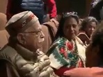 A screengrab from a video going viral that shows LK Advani holding back tears while sitting in a theatre. &nbsp;