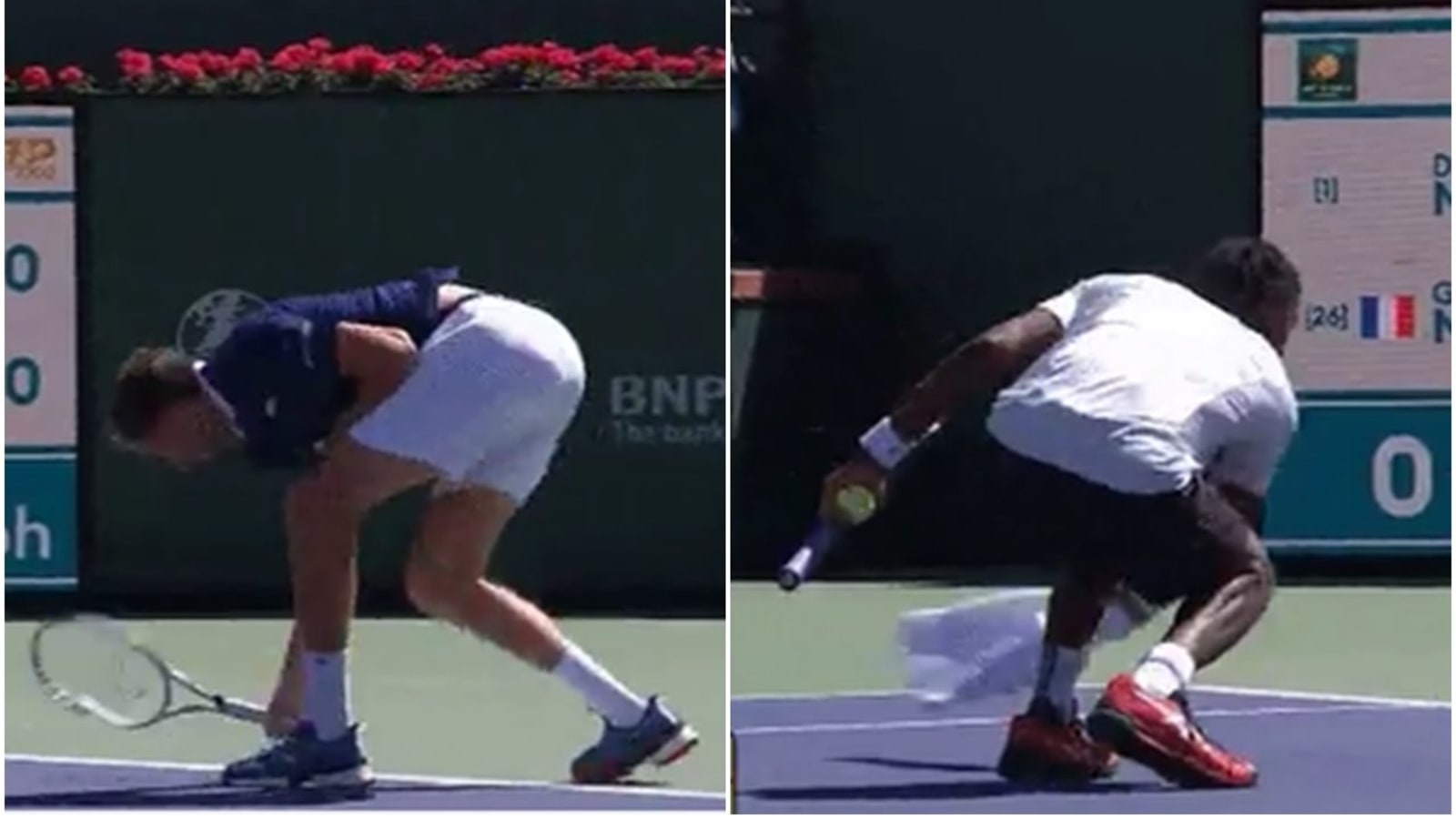 Medvedev smashes racquet, Monfils mocks him by using towel to wipe broken pieces Tennis News
