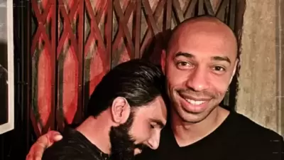 Ranveer Singh met football legend Thierry Henry in Mumbai in 2016.