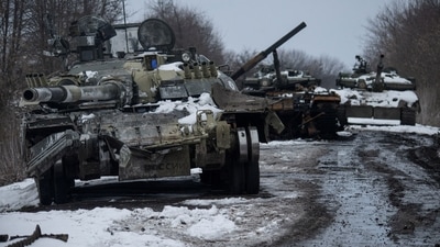 Destroyed Russian tanks amid Russia's invasion of Ukraine. (Irina Rybakova/Press service of the Ukrainian Ground Forces/Handout via REUTERS)