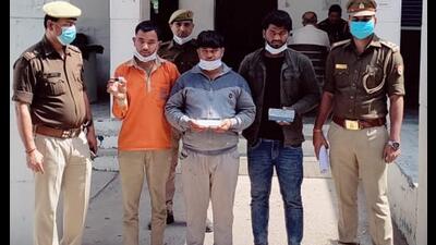 The three suspects in police custody on Monday. (Sourced) The three suspects in police custody on Monday. (Sourced)