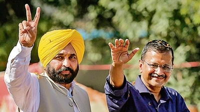 Delhi chief minister and AAP convener Arvind Kejriwal with Punjab CM-designate Bhagwant Mann. Delhi chief minister and AAP convener Arvind Kejriwal with Punjab CM-designate Bhagwant Mann.