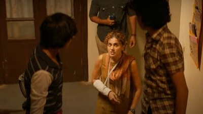 Taapsee Pannu in a still from the recently-released trailer of Mishan Impossible. Taapsee Pannu in a still from the recently-released trailer of Mishan Impossible.