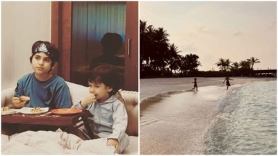Kareena Kapoor shares a picture of son Taimur Ali Khan and nephew Kiaan Raj Kapoor. Kareena Kapoor shares a picture of son Taimur Ali Khan and nephew Kiaan Raj Kapoor.