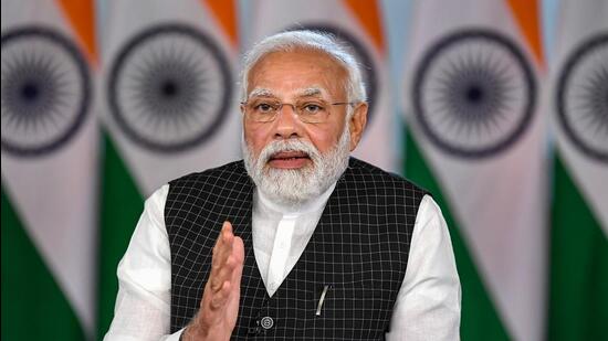 Prime Minister Narendra Modi interacts with stakeholders involved in Ukraine evacuation, through video conferencing, in New Delhi. (PTI)