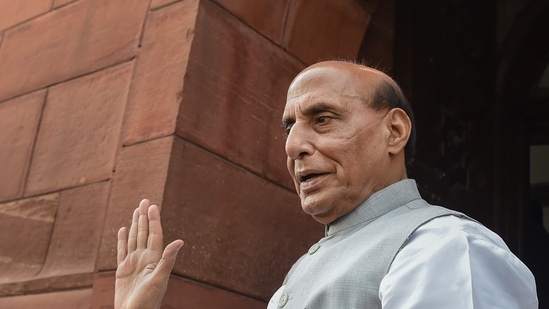 New Delhi: Union Defence Minister Rajnath Singh arrives to attend the second part of Budget Session, at Parliament House, in New Delhi, (PTI) New Delhi: Union Defence Minister Rajnath Singh arrives to attend the second part of Budget Session, at Parliament House, in New Delhi, (PTI)
