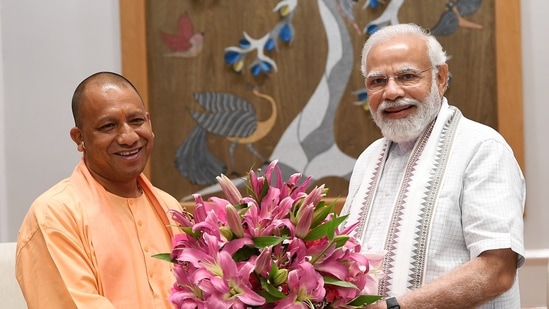 Uttar Pradesh chief minister Yogi Adityanath with Prime Minister Narendra Modi in Delhi.