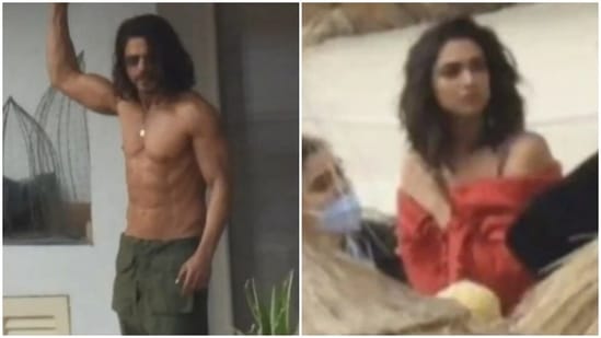 Leaked pictures of Shah Rukh Khan and Deepika Padukone from Pathaan sets in Spain.