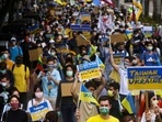 People attend a rally against Russia's invasion of Ukraine in Taipei, Taiwan, on March 13, 2022.&nbsp;