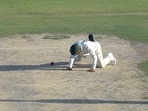 Usman Khawaja reacts after dropping Mohammad Rizwan's catch in the final session of Day 5 of the Karachi Test. (Twitter) Usman Khawaja reacts after dropping Mohammad Rizwan's catch in the final session of Day 5 of the Karachi Test. (Twitter)