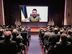 Ukrainian President Volodymyr Zelensky delivers a virtual address to Congress at the US Capitol on March 16, 2022 in Washington, DC. (Drew Angerer/Getty Images/AFP) Ukrainian President Volodymyr Zelensky delivers a virtual address to Congress at the US Capitol on March 16, 2022 in Washington, DC. (Drew Angerer/Getty Images/AFP)