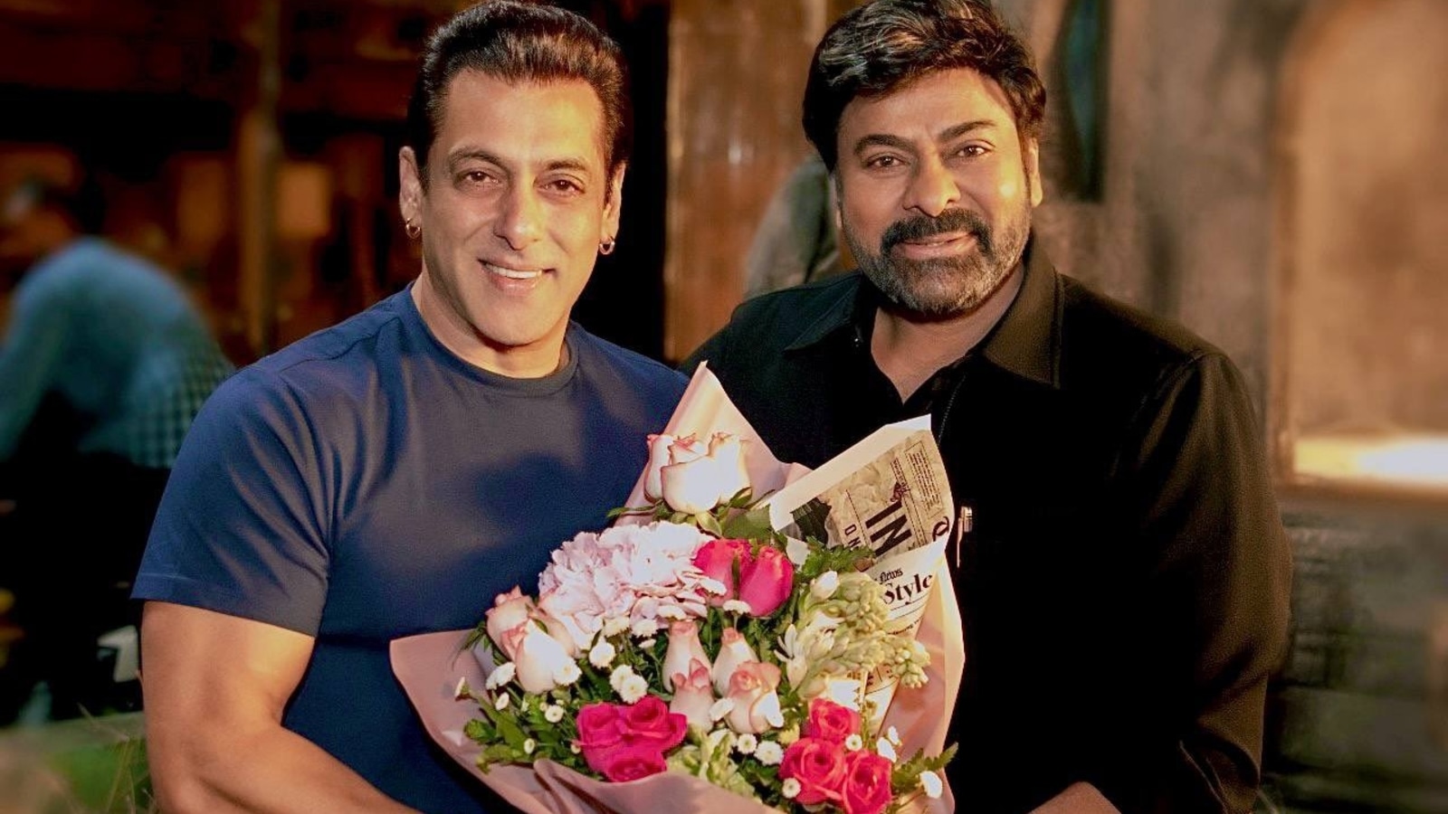 Chiranjeevi welcomes Salman Khan on board Godfather with flowers. See pic - Hindustan Times