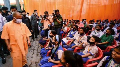 Uttar Pradesh chief minister Yogi Adityanath interacts with children during a Covid vaccination drive in Lucknow on Wednesday. (ANI PHOTO) Uttar Pradesh chief minister Yogi Adityanath interacts with children during a Covid vaccination drive in Lucknow on Wednesday. (ANI PHOTO)