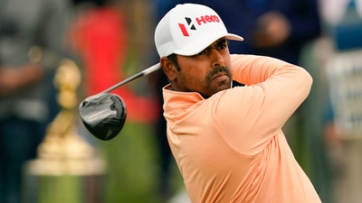 Anirban Lahiri hits from the first tee during the final round of play in The Players Championship&nbsp; (AP)