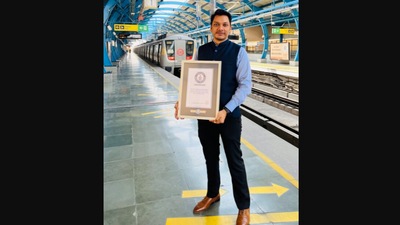 The image shows Prafull Singh, the Delhi Metro employee who travelled to 254 stations covering 348 kms. (Twitter/@OfficialDMRC)