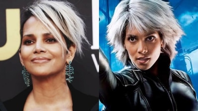 (Left) Halle Berry's new hairdo, and (right) the actor as Storm in X-Men: The Last Stand. (Left) Halle Berry's new hairdo, and (right) the actor as Storm in X-Men: The Last Stand.