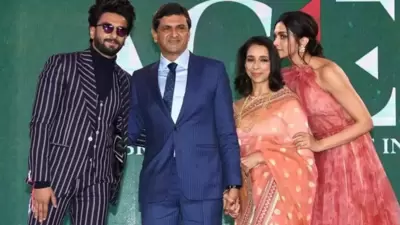 Ranveer Singh with Deepika Padukone and her parents Prakash and Ujjala Padukone. Ranveer Singh with Deepika Padukone and her parents Prakash and Ujjala Padukone.