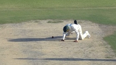 Usman Khawaja reacts after dropping Mohammad Rizwan's catch in the final session of Day 5 of the Karachi Test. (Twitter) Usman Khawaja reacts after dropping Mohammad Rizwan's catch in the final session of Day 5 of the Karachi Test. (Twitter)
