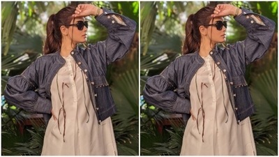 Diana’s casual attires are equally drool-worthy. A few days back, Diana decked up in a white satin kurta set and paired it with a denim jacket. (Instagram/@dianapenty)