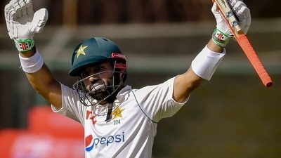 Mohammad Rizwan celebrates his second Test century. (Twitter) Mohammad Rizwan celebrates his second Test century. (Twitter)
