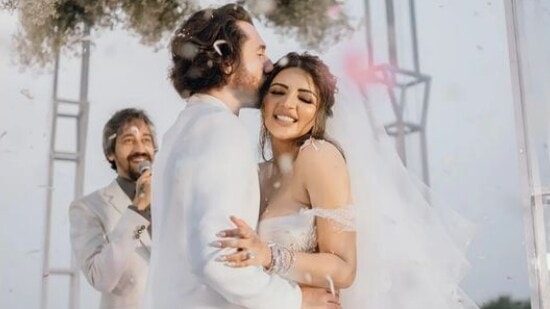 Shama Sikander and James Milliron at their wedding in Goa on March 14.