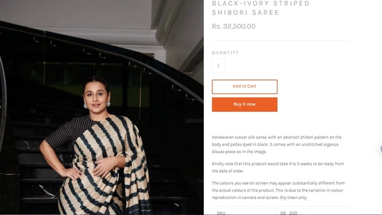 Cost of Vidya Balan's shibori print saree.&nbsp;(studiomedium.in)